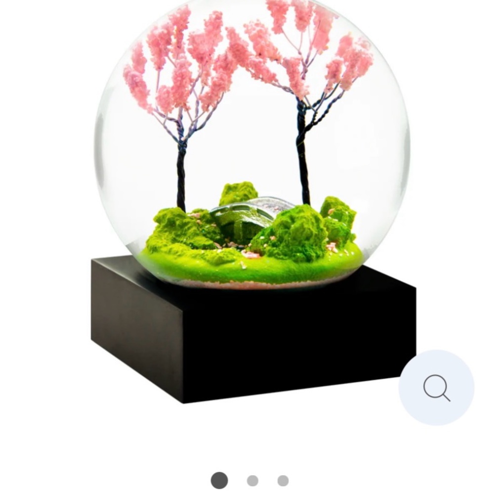 Decorative Glass Globe with Pink Trees and Green Moss